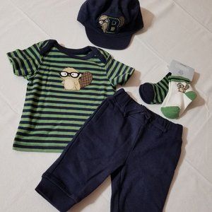Gymboree Smart Little Guy 0-3 Month Pants & Shirt, 3-6 Month socks & Hat NWT Out